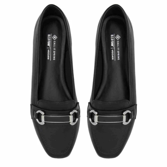 Call It Spring Shoes - Call It Spring Black Vegan Loafers with Silver Accent